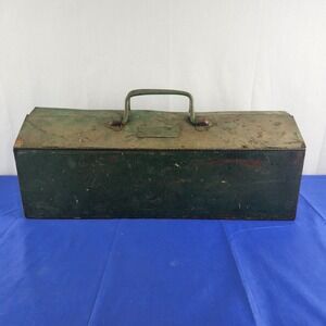 Vintage Union Steel Toolbox Tool Chest Green Lunch Box Style Made In Usa